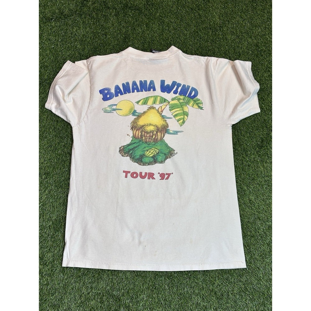 Vintage Jimmy Buffett Banana Wind 1997 Tour T Shirt Large White Giant Tag Band - Picture 2 of 16
